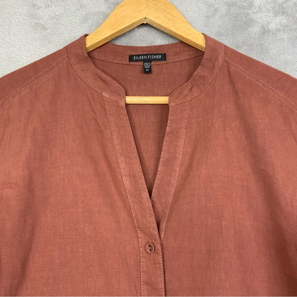 Eileen Fisher Burnt Orange Linen Button Up Top. Women’s Size Medium. - Picture 2 of 7